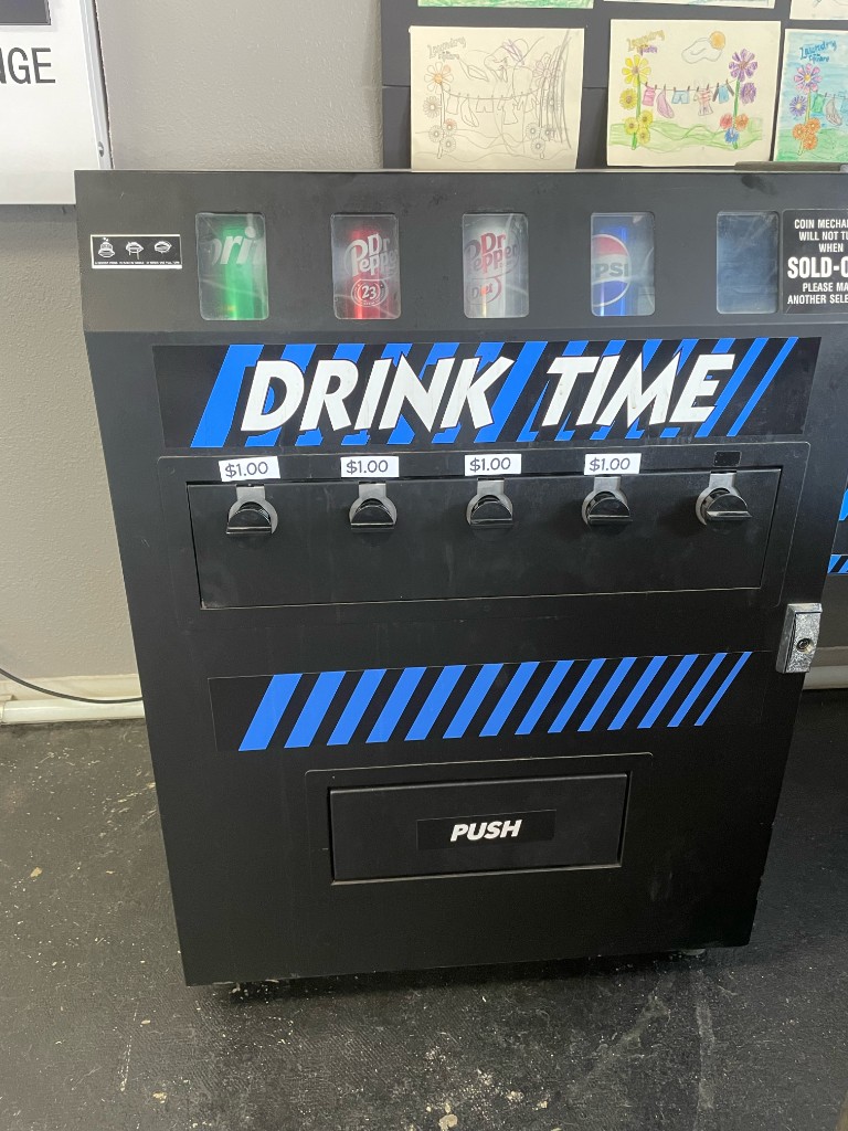 The Drink Time soda machine, with cans for $1